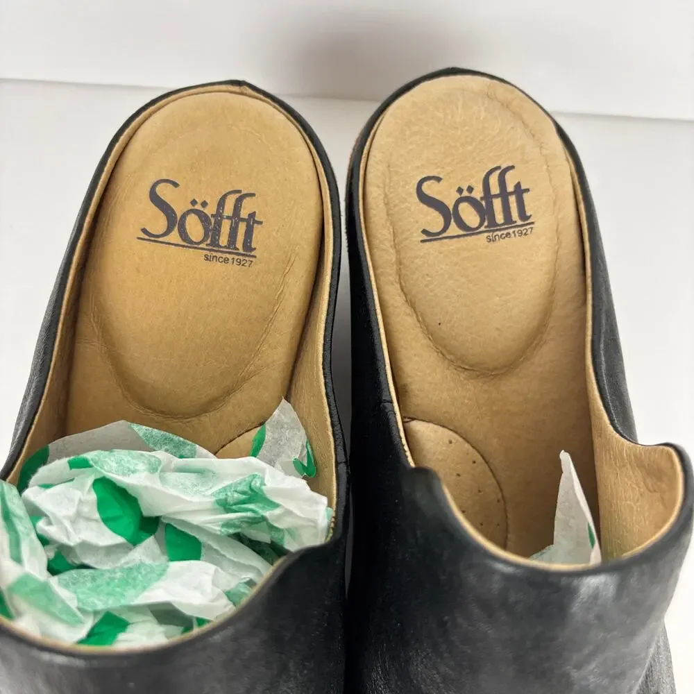 Sofft Ameera Black Leather Heeled Mules Slides Clogs 11M slip on comfort